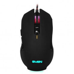 SVEN RX-G955 Gaming, Optical Mouse, 600-4000 dpi, 7+1 buttons (scroll wheel),  DPI switching modes, Two navigation buttons (Forward and Back), RGB backlight, Soft Touch coating, USB, Black